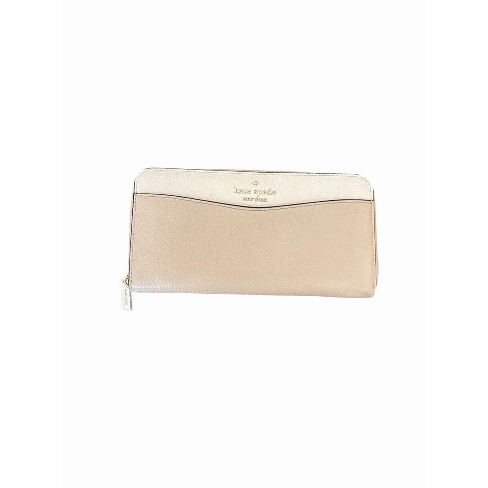 Kate Spade Large Leila Continental Wallet Warm Beige Leather Colorblock Classic